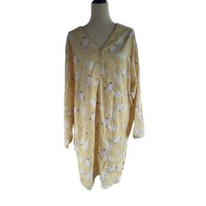 Vintage Flannel Nightgown Sheep Stars Moons Soft Yellow Women’s 2X Whimsical